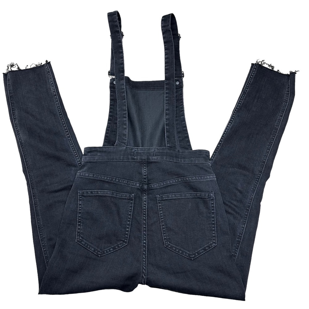 Madewell Skinny Overalls in Black Lunar Wash XS High Rise Raw Hem Stretch Bibs - Picture 4 of 13